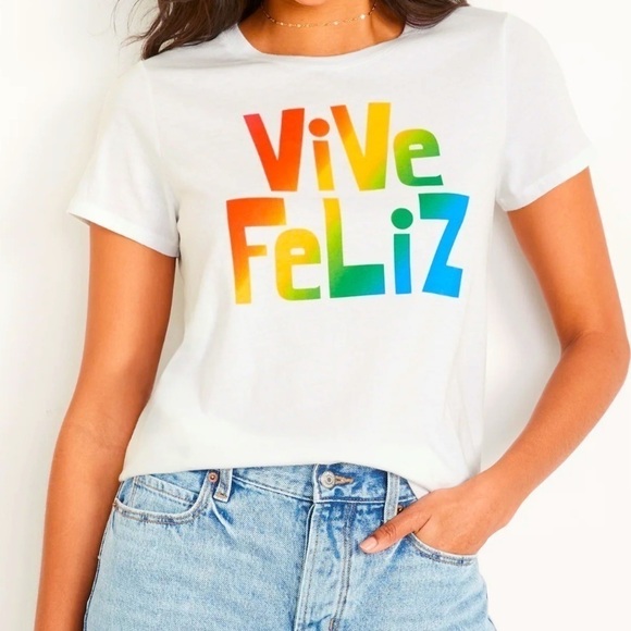 Old Navy Tops - Vive Feliz Live Happy! Rainbow Short Sleeve Shirt NWT